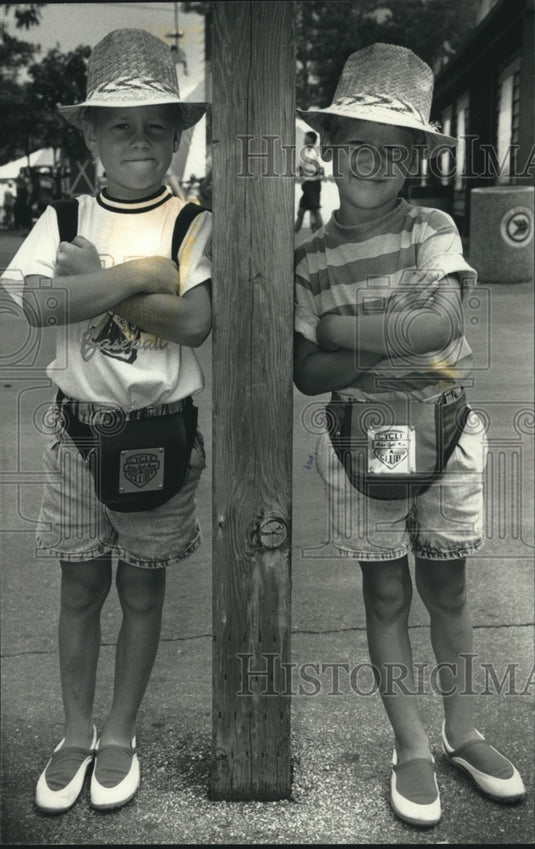 1991, Blake and Cameron Bednar wear similar outfits to Summerfest - Historic Images