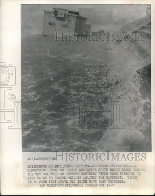 1967, High winds, waves against concession stand, Corpus Christi, TX - Historic Images