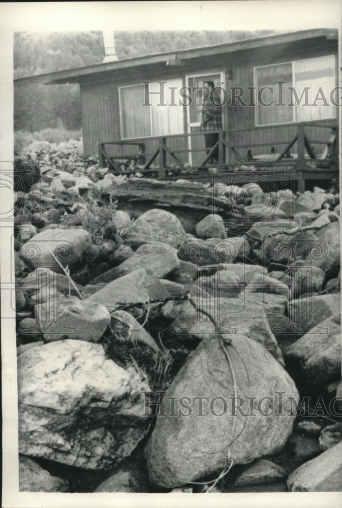 1965, Boulders cover ground in Wrightwood California after heavy rain - Historic Images