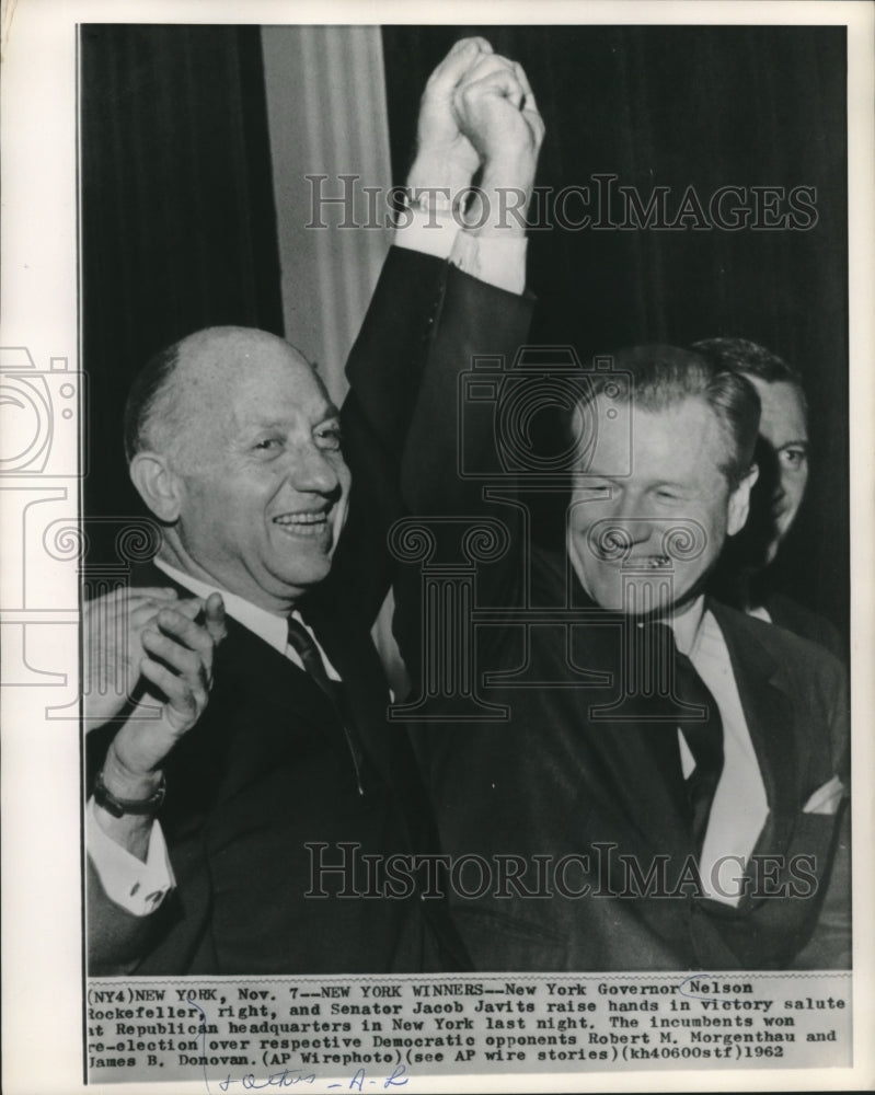 1962 Press Photo New York Governor Rockefeller &amp; Senator Javits win re-election - Historic Images