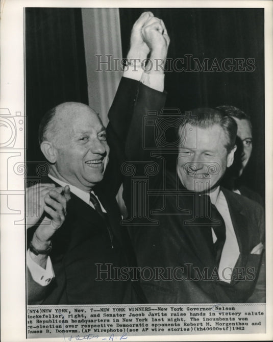 1962 Press Photo New York Governor Rockefeller & Senator Javits win re-election - Historic Images