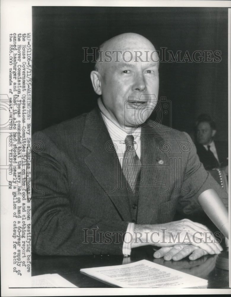 1955 Press Photo Navy Secretary Charles Thomas testifying before the House - Historic Images