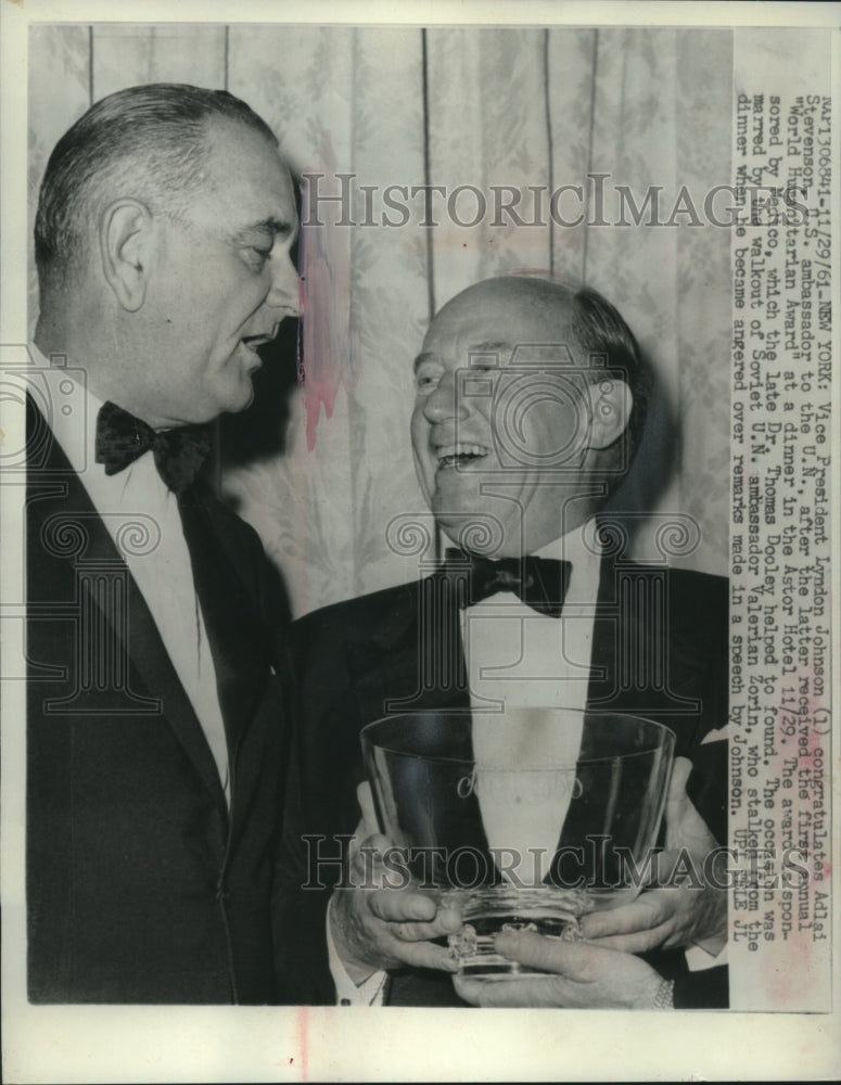 1961, Vice President Johnson congratulates Adlai Stevenson, New York - Historic Images