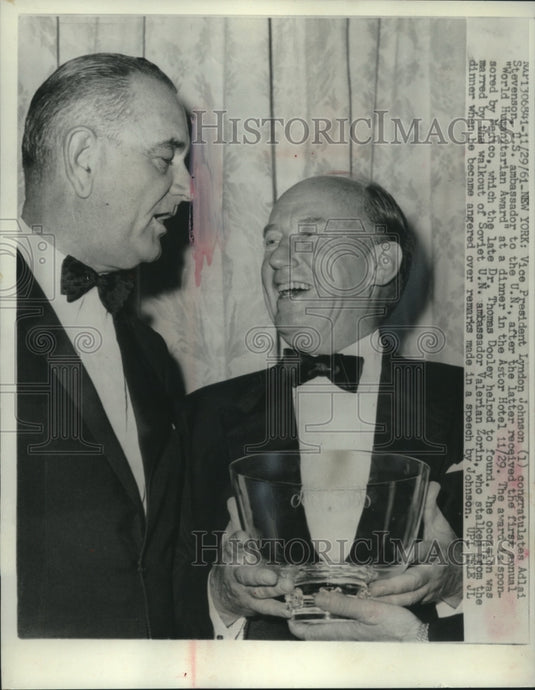 1961, Vice President Johnson congratulates Adlai Stevenson, New York - Historic Images