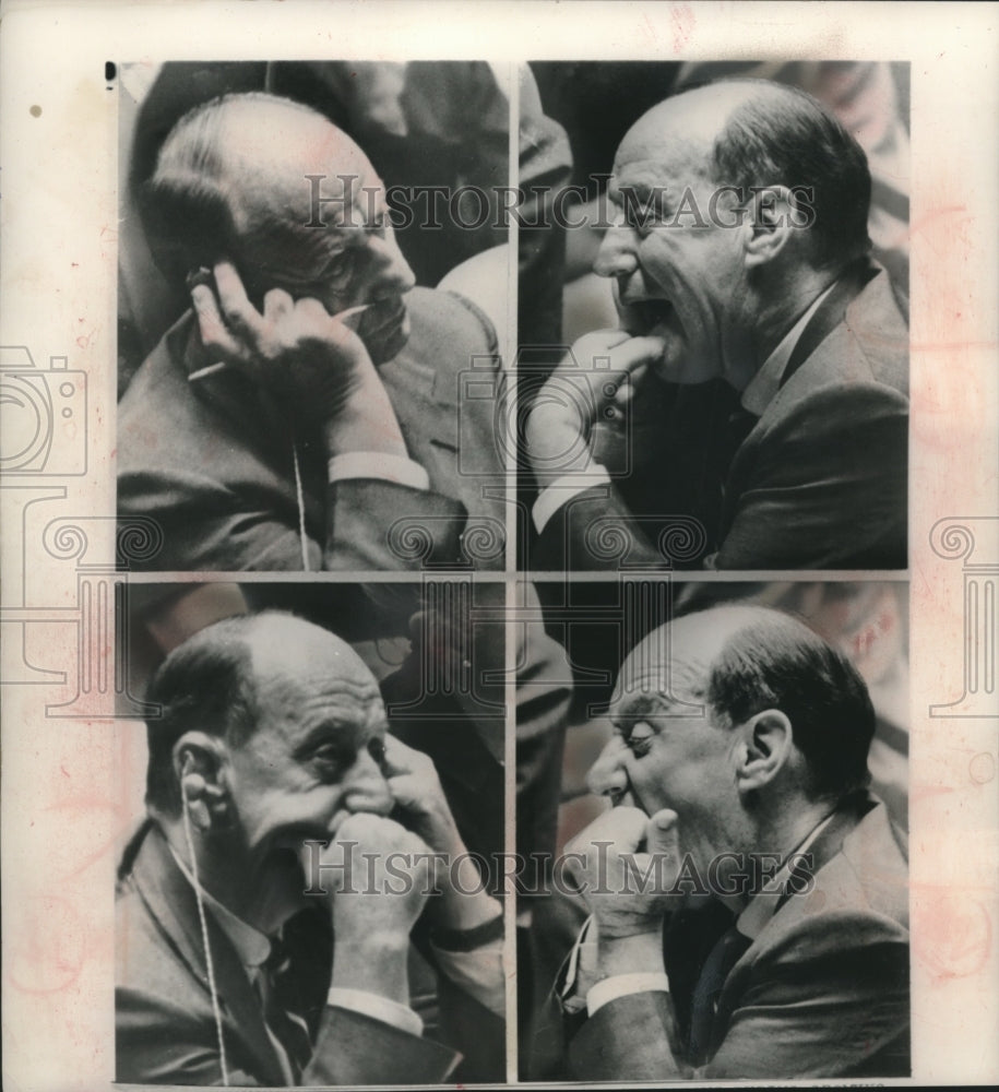 1961, U.N. Ambassador Adlai Stevenson appears bored, Gromyko speech - Historic Images