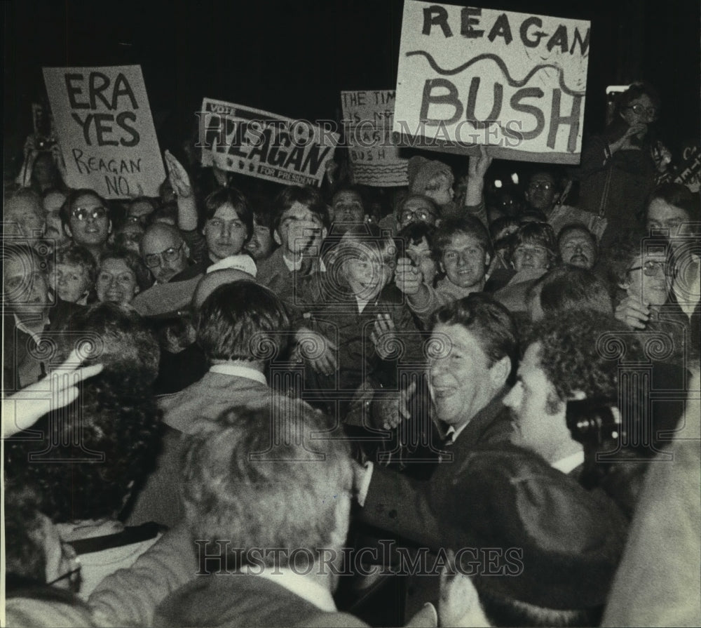 1980 Reagan in crowd outside hall after speech Cudahy, Wisconsin - Historic Images