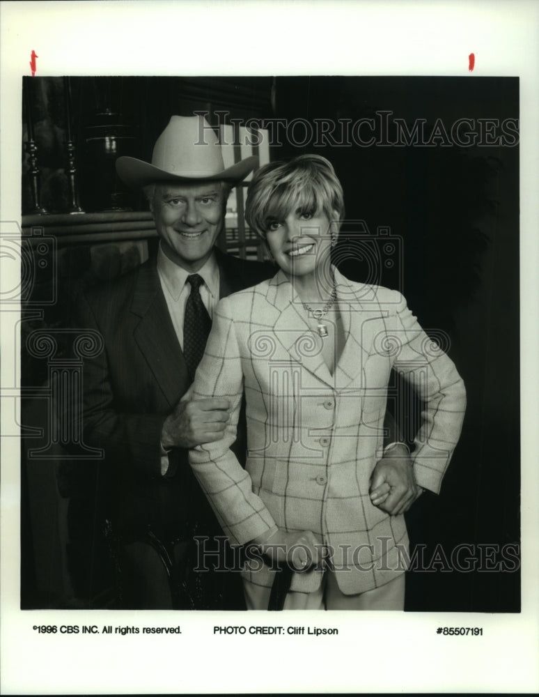 1996 Linda Gray, Larry Hagman, Dallas Stars - Historic Images