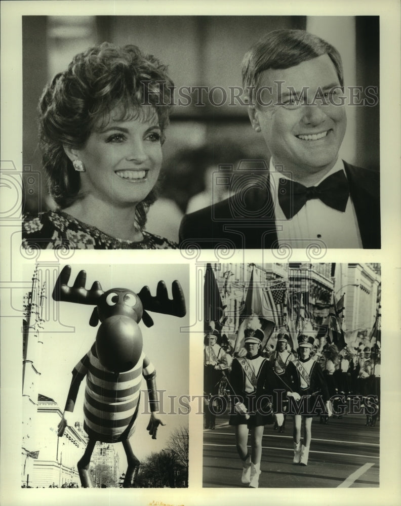 1983 Press Photo Linda Gray, Larry Hagman, parade floats, New York - mjc06409 - Historic Images