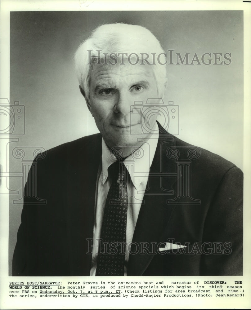 Press Photo Peter Graves, host, narrator of Discover: The World of Science-Historic Images