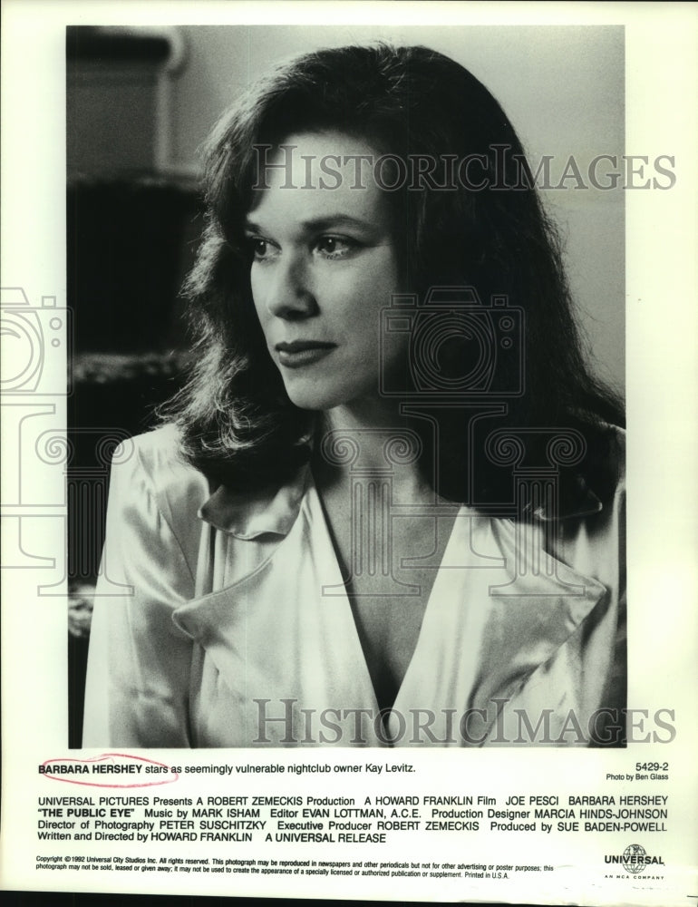 1992 Press Photo Barbara Hershey on set of The Public Eye - mjc06426 - Historic Images