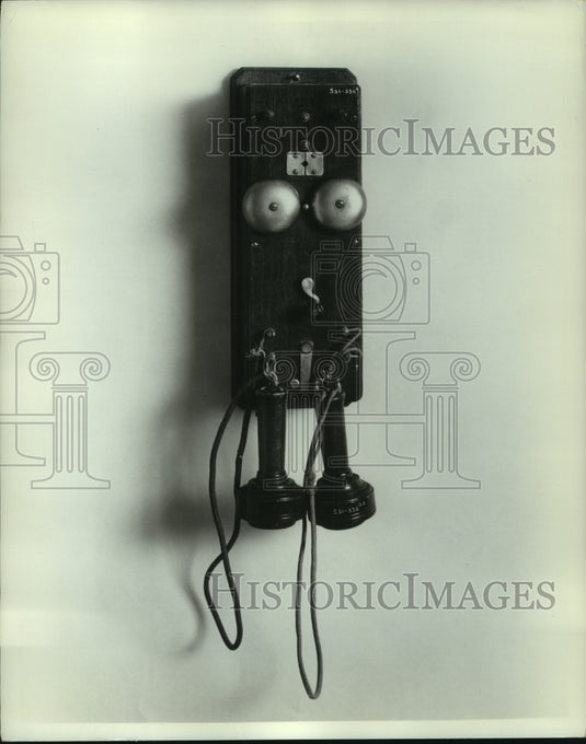 1969 Press Photo Wood wall hanging phone with two speakers - mjc06437 - Historic Images