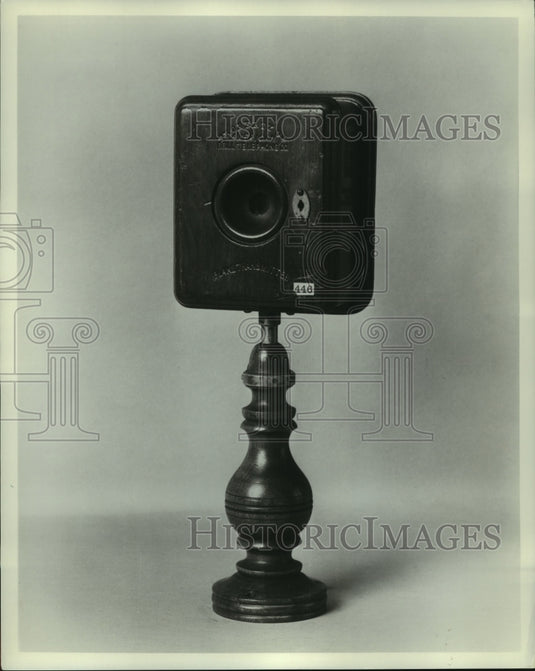 1969, An early telephone mounted on a wooden - mjc06446 - Historic Images