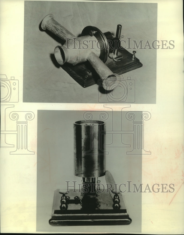 1960 Press Photo Early telephones from book &quot;The Chord of Steel&quot; by Costain - Historic Images