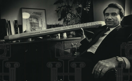 1986, Wisconsin Governor-Elect Tommy Thompson with Giant Pencil - Historic Images