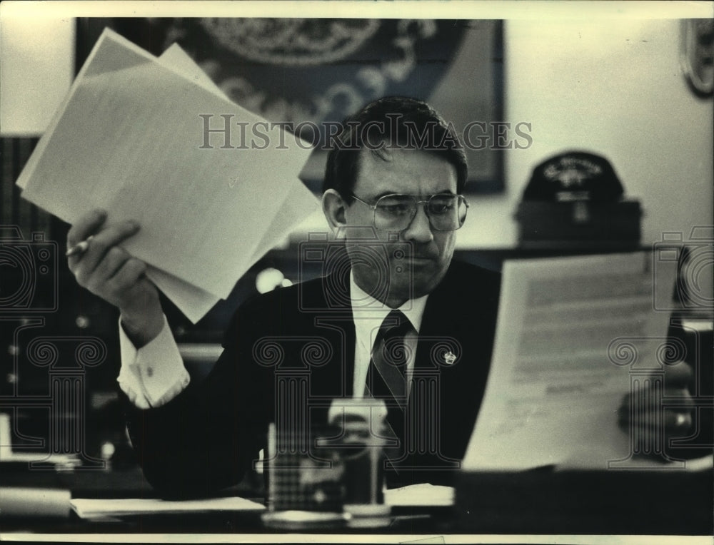 1987, Wisconsin Governor Tommy Thompson in His Office at the Capitol - Historic Images