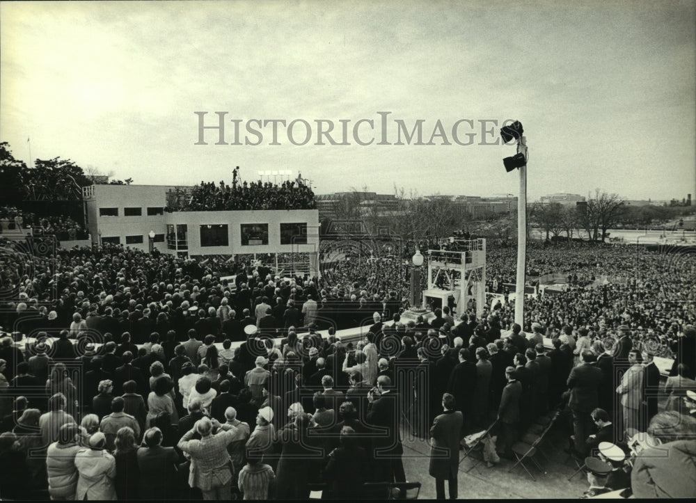 1981 Press Photo Crowd standing at Ronald Reagan Inauguration - mjc06930 - Historic Images