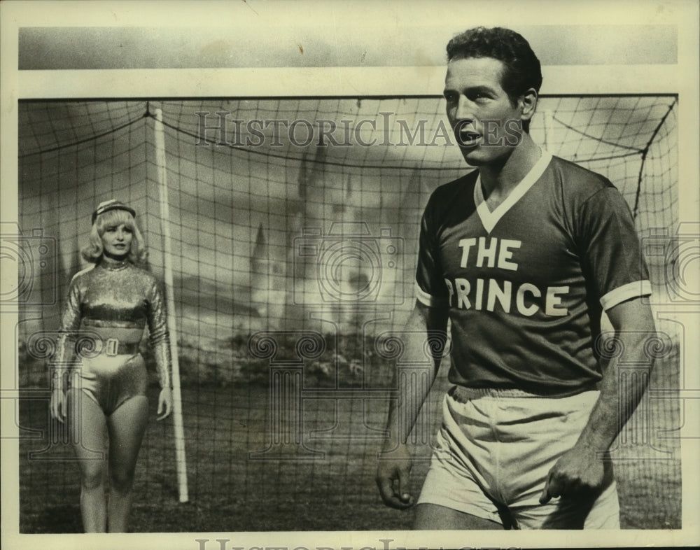 Press Photo Actor Paul Newman playing soccer in one of his roles. - mjc07049 - Historic Images