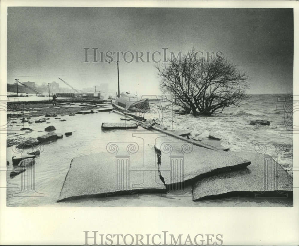 1965, Storm damaged Lake Michigan shoreline Milwaukee - mjc07140 - Historic Images