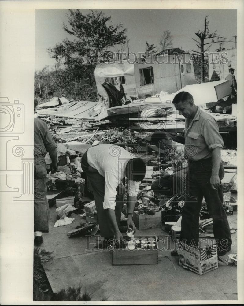 1958 Press Photo Volunteers help clean up tornado wreckage in Chippewa Falls - Historic Images