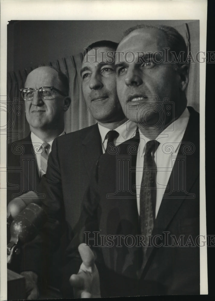 1965, Sec. of Interior Stewart Udall and company at news conference - Historic Images