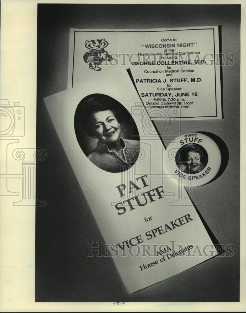 1984 Press Photo Campaign literature for Patricia Stuff from Bonduel , WI - Historic Images