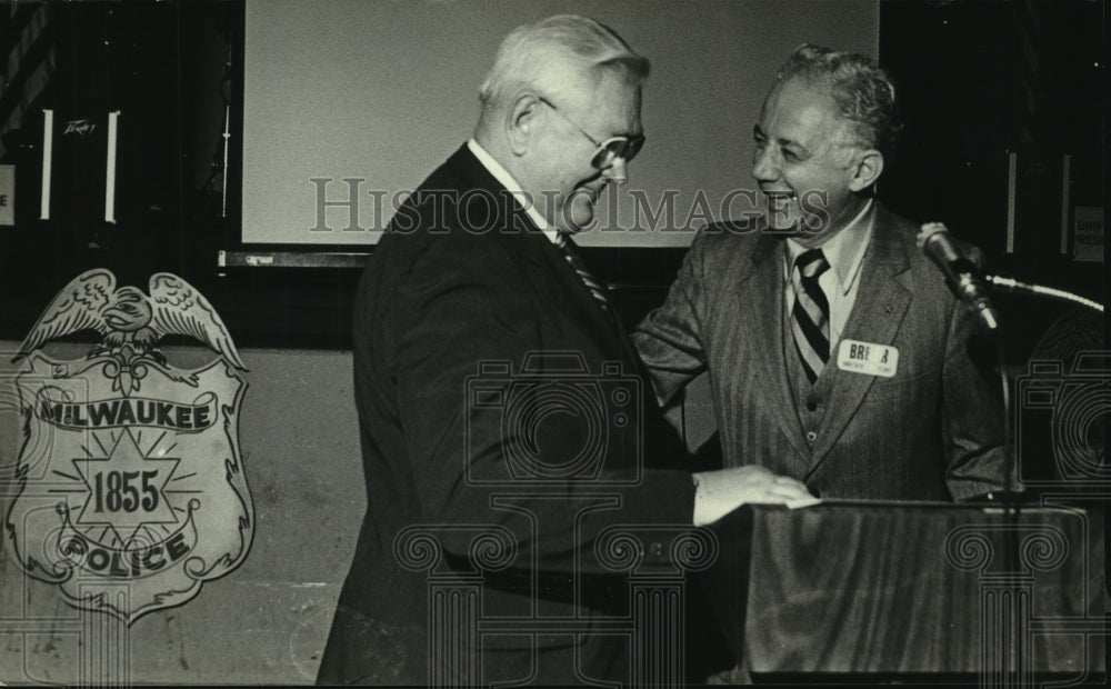 1980, Judge Christ Seraphim and Harold Breier at dinner in Milwaukee - Historic Images