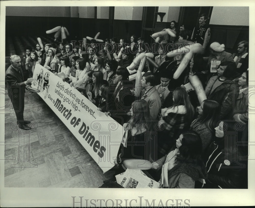 1973, Judge Christ Seraphim at kickoff for March of Dimes Wisconsin - Historic Images