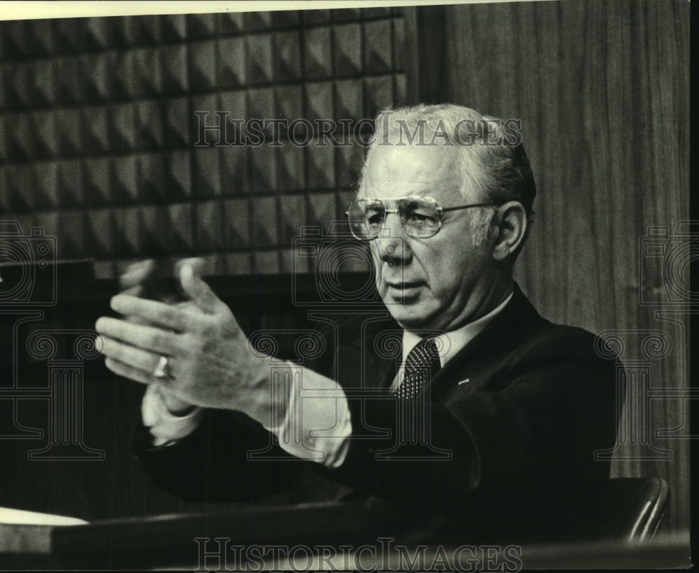 1980, Circuit Judge Christ T. Seraphim Testifies in Judicial Hearing - Historic Images