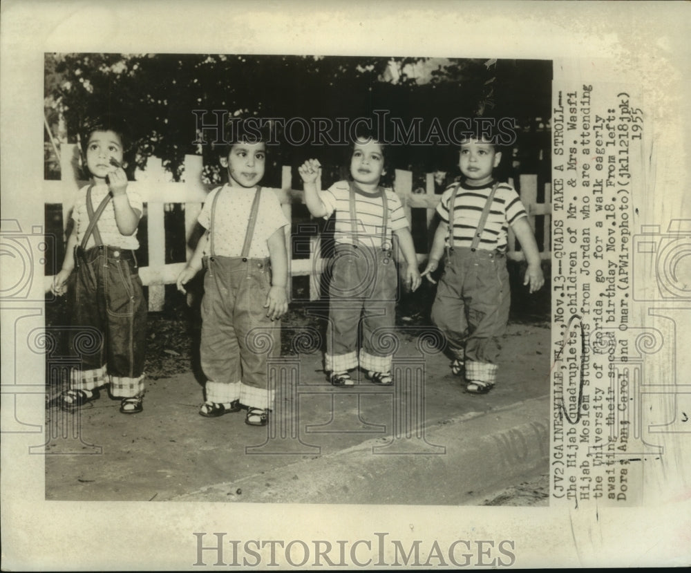 1955 Press Photo Hijab quadruplets take a stroll in Gainesville, Florida - Historic Images