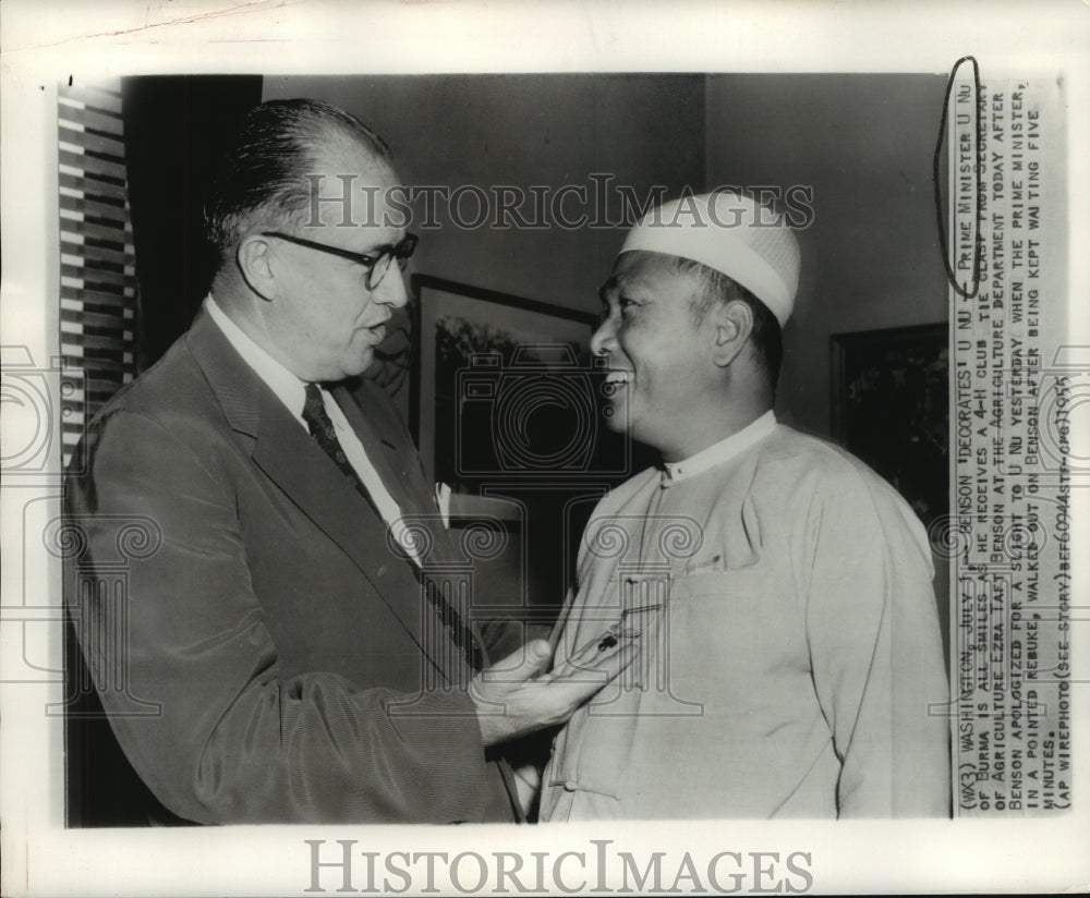1955, Secretary Ezra Benson chats with Prime Minister U Nu of Burma - Historic Images