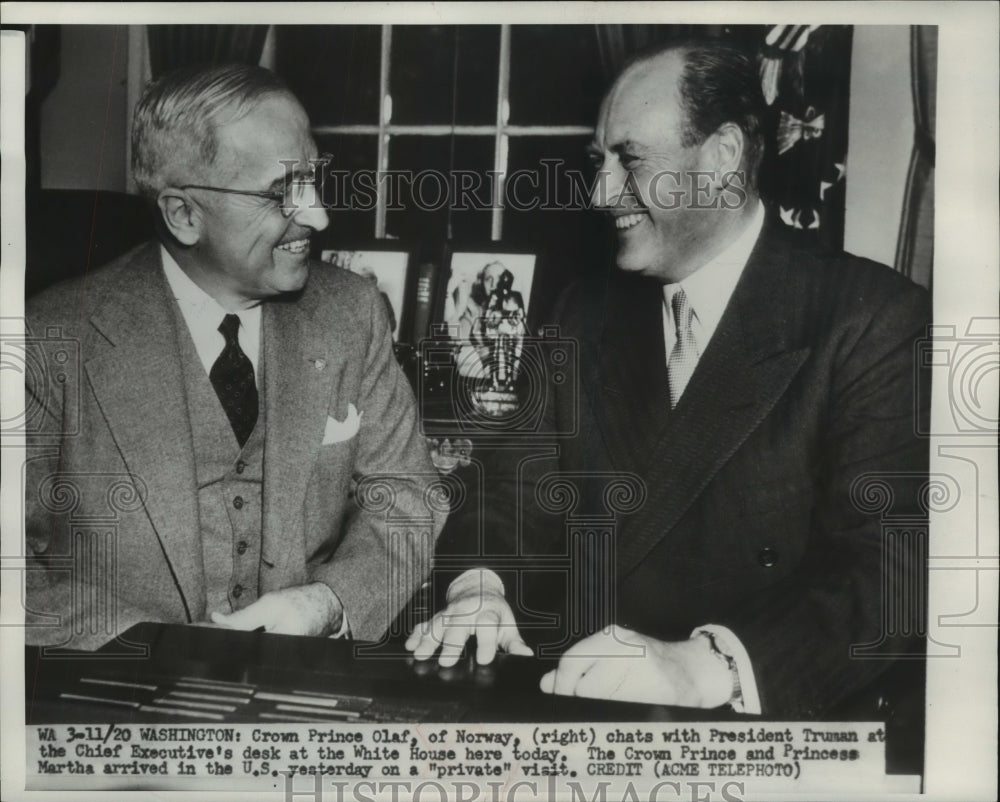1950 Press Photo President Truman meeting with Crown Prince Olaf of Norway - Historic Images
