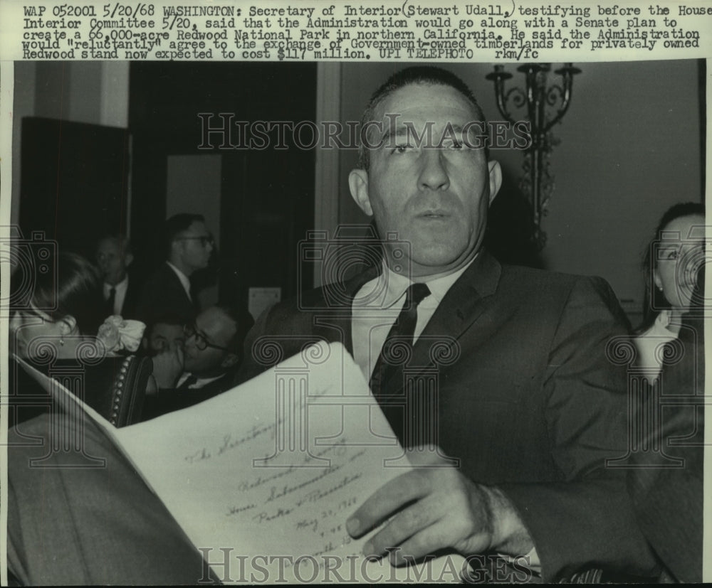 1968, Secretary of Interior Stewart Udall at House Interior Committee - Historic Images