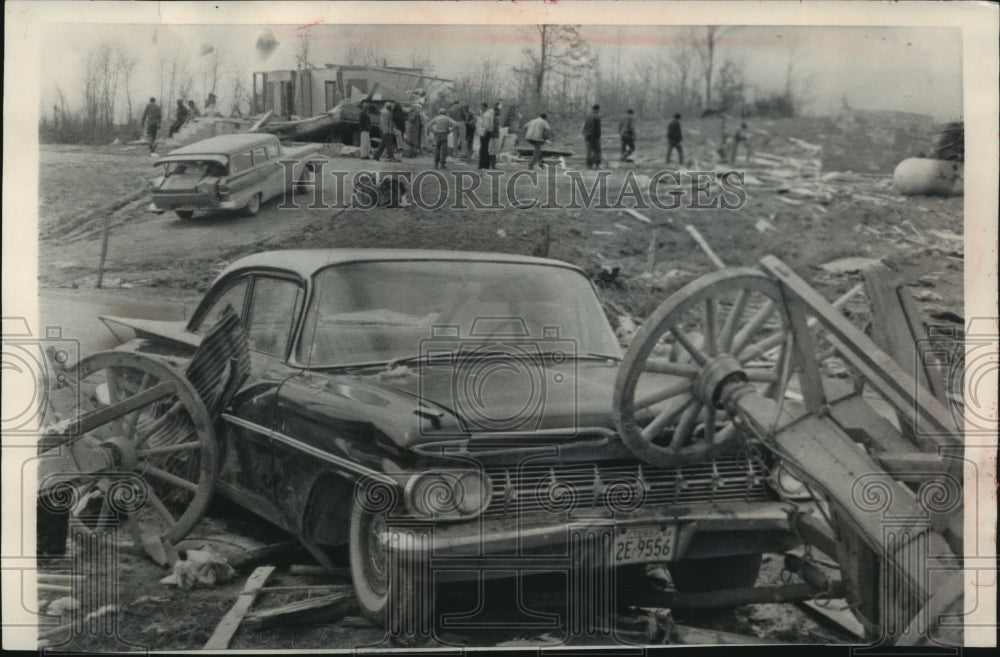 1964, The Barret's Chapel wreckage in Tennessee after a strong storm - Historic Images