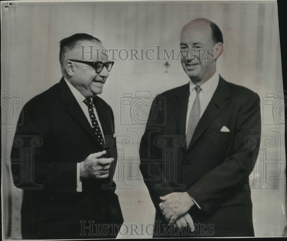 1961, Adlai Stevenson meets with Venezuela president Betancourt - Historic Images
