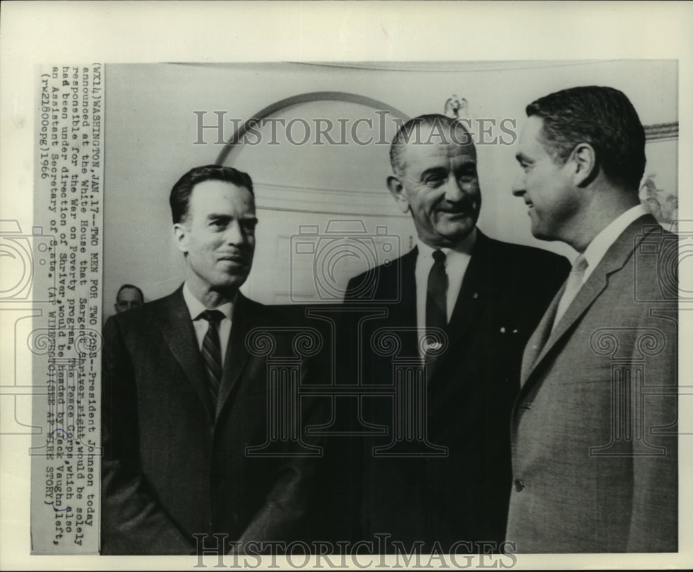 1966, President Johnson with Sargent Shriver and Jack Vaugn in D.C. - Historic Images