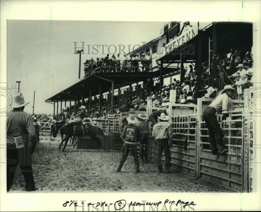 1982 Press Photo Bronco riding at Cheyenne Frontier Days rodeo - mjc08256 - Historic Images