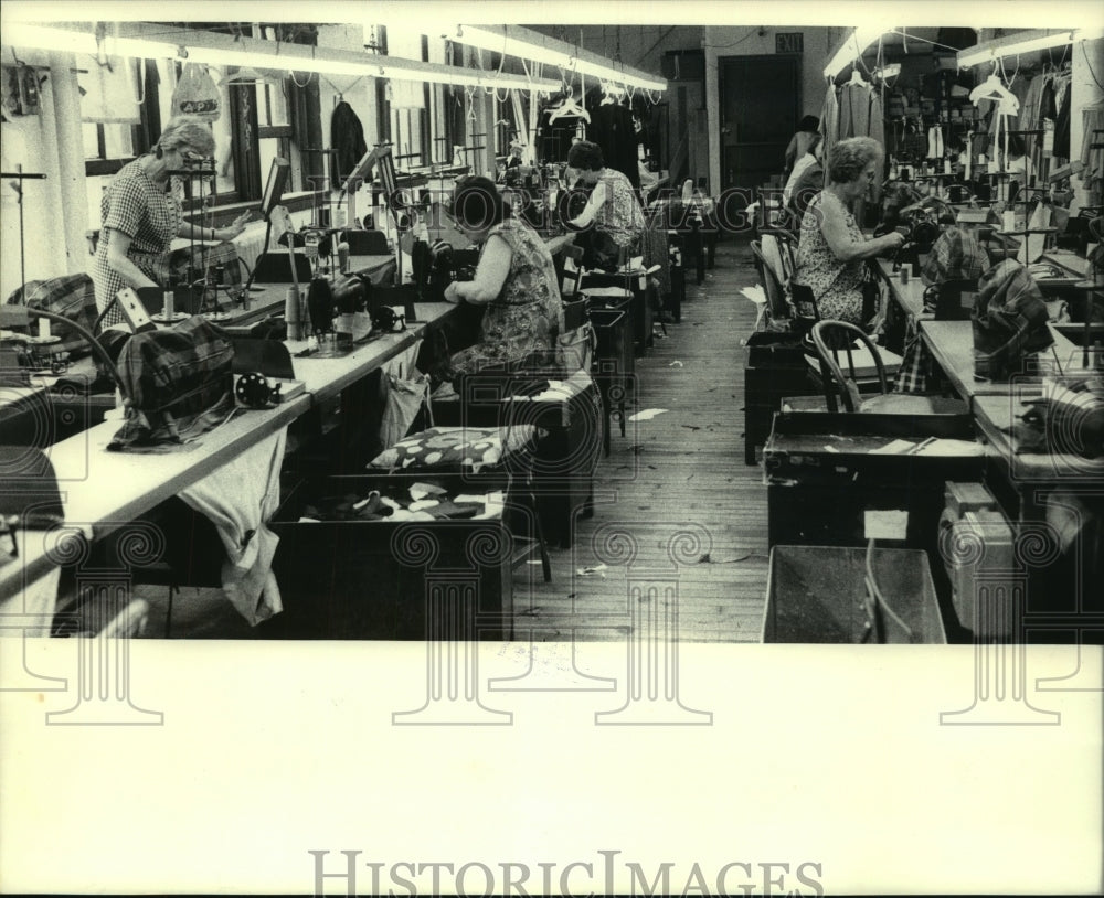 1983, Workers Operating Machines at the Dalma Dress Company - Historic Images