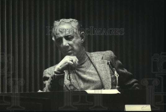 1980 Press Photo Judge Christ Seraphim in Courtroom - mjc08369 - Historic Images