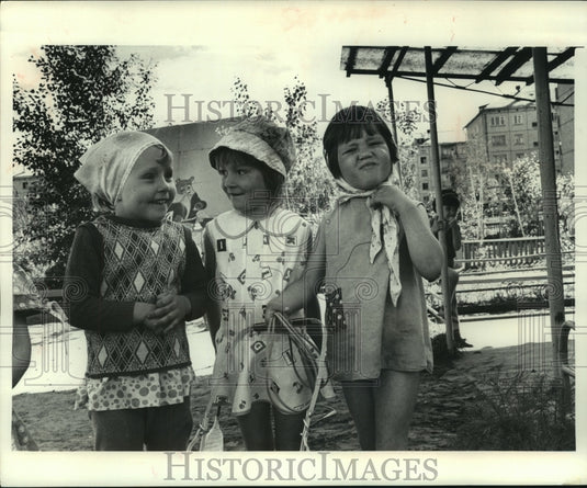 1978 Children making faces in day care, Bratsk, Siberia - Historic Images