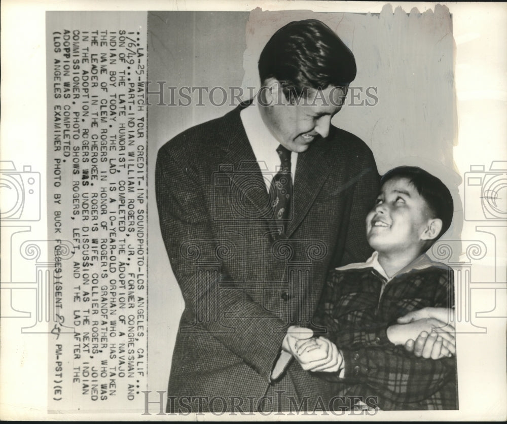 1949 Press Photo William Rogers, Jr. and adopted son Clem Rogers in California - Historic Images