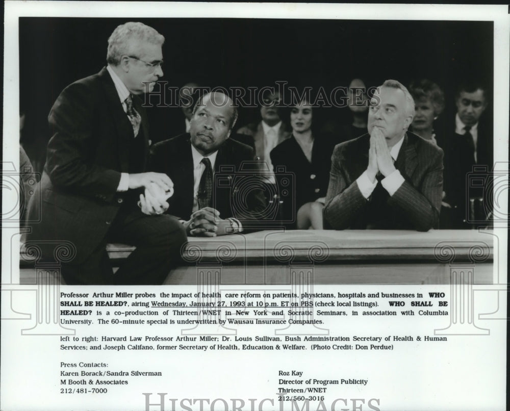1993 Press Photo Professor Arthur Miller on Who Shall Be Healed TV program - Historic Images