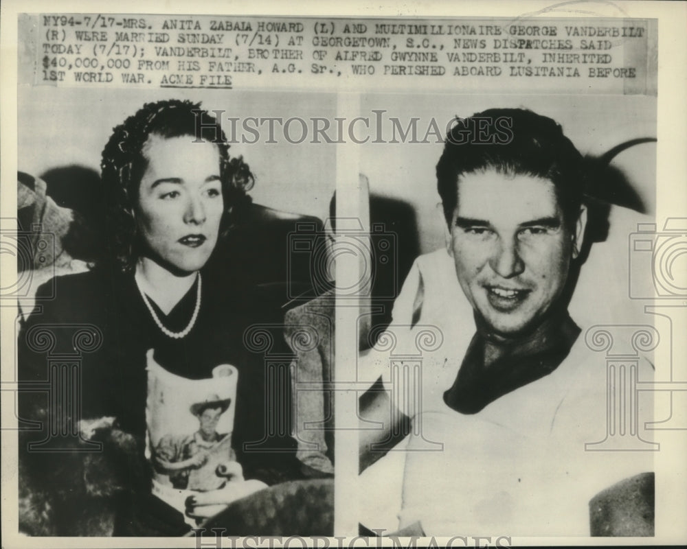 1949, Anita Zabala Howard and George Vanderbilt who were married - Historic Images