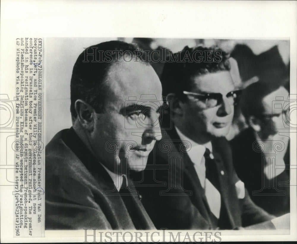 1968 Press Photo Belgium Premier Paul Van Den Boeyants and Willy De Clereq - Historic Images