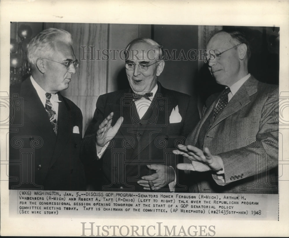 1948 Press Photo Sen. Homer Ferguson, Arthur Vandeberg &amp; Robert Taft, Washington - Historic Images
