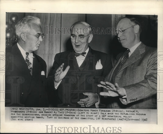1948 Press Photo Sen. Homer Ferguson, Arthur Vandeberg & Robert Taft, Washington - Historic Images