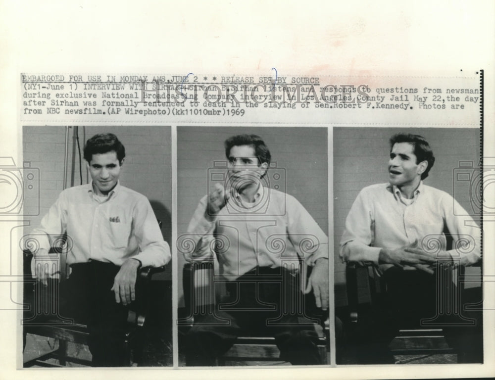 1969 Press Photo Sirhan B. Sirhan jail interview in Los Angeles, California - Historic Images