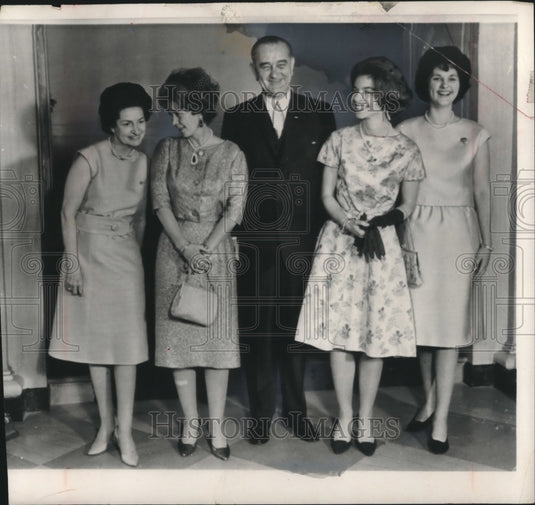 1964, President Lyndon B. Johnson with Queen and Princess of Greece - Historic Images