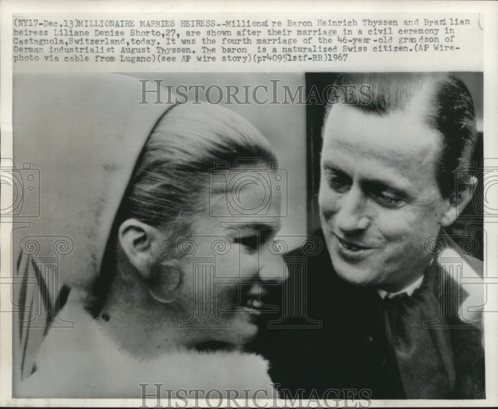 1967 Press Photo Baron Heinrich Thyssen Weds Heiress Liliane Denise Shorto - Historic Images