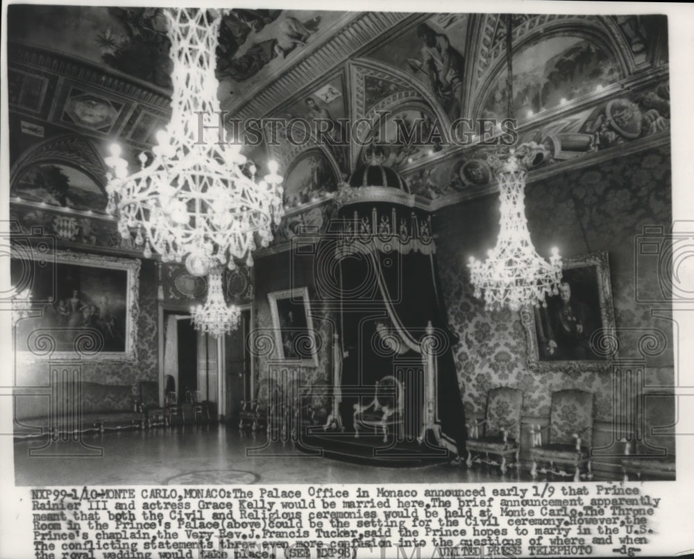 1956, The throne room of Prince Rainier III of Monaco - mjc09166 - Historic Images