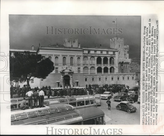 1956, Tourists flock to Monaco's palace square before Prince wedding - Historic Images